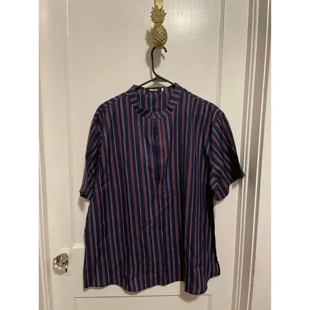 Kingbega Men’s Size X-large Striped Button Down Short Sleeve Shirt NEW
